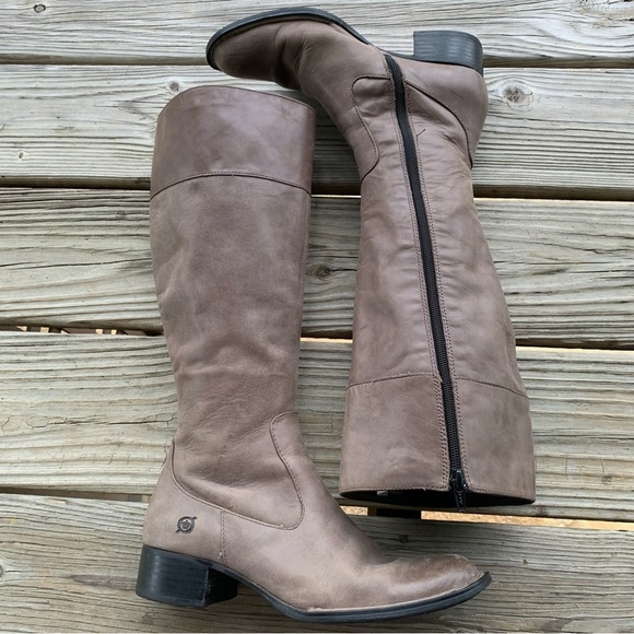 Born Leather Knee High Tall Boots Taupe Grey Leather Zip Up Womens 6.5 US D15122 - Picture 6 of 16